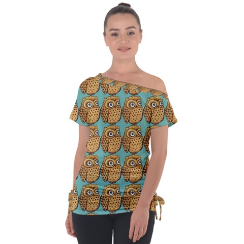 Owl Bird Off Shoulder Tie-up T-shirt by Grandong