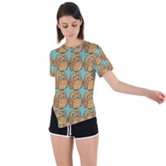 Seamless Cute Colourfull Owl Kids Pattern Asymmetrical Short Sleeve Sports T-shirt by Grandong