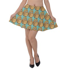 Owl Bird Cartoon Velvet Skater Skirt by Grandong