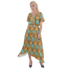 Owl-pattern-background Cross Front Sharkbite Hem Maxi Dress by Grandong