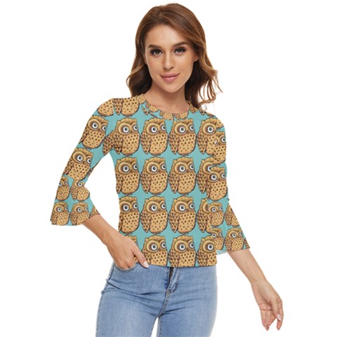 Seamless Cute Colourfull Owl Kids Pattern Bell Sleeve Top by Grandong