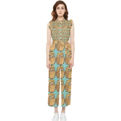 Owl-pattern-background Women s Frill Top Chiffon Jumpsuit by Grandong