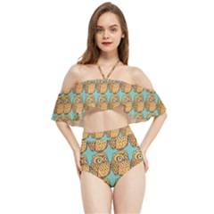 Owl-pattern-background Halter Flowy Bikini Set  by Grandong