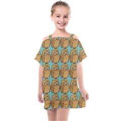 Owl Bird Cartoon Kids  One Piece Chiffon Dress by Grandong