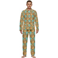 Owl-pattern-background Men s Long Sleeve Velvet Pocket Pajamas Set by Grandong