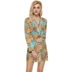 Owl-pattern-background Long Sleeve Satin Robe by Grandong