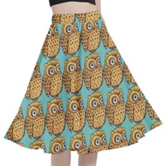 Owl-pattern-background A-line Full Circle Midi Skirt With Pocket by Grandong