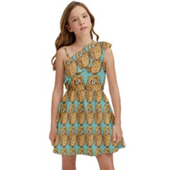 Owl Bird Cartoon Kids  One Shoulder Party Dress