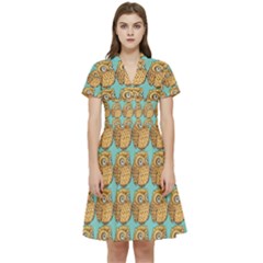 Owl Bird Short Sleeve Waist Detail Dress by Grandong