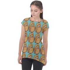 Owl Bird Pattern Cap Sleeve High Low Top by Grandong