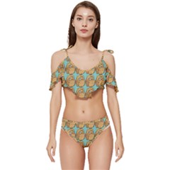 Owl Bird Pattern Ruffle Edge Tie Up Bikini Set	 by Grandong