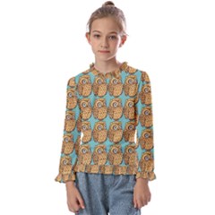 Owl Bird Pattern Kids  Frill Detail T-shirt