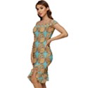 Owl Bird Pattern Off Shoulder Ruffle Split Hem Bodycon Dress View2