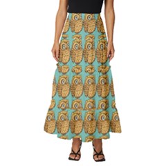 Owl Bird Pattern Tiered Ruffle Maxi Skirt by Grandong