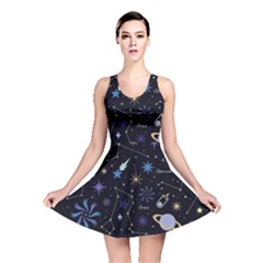 Starry Night  Space Constellations  Stars  Galaxy  Universe Graphic  Illustration Reversible Skater Dress by Grandong