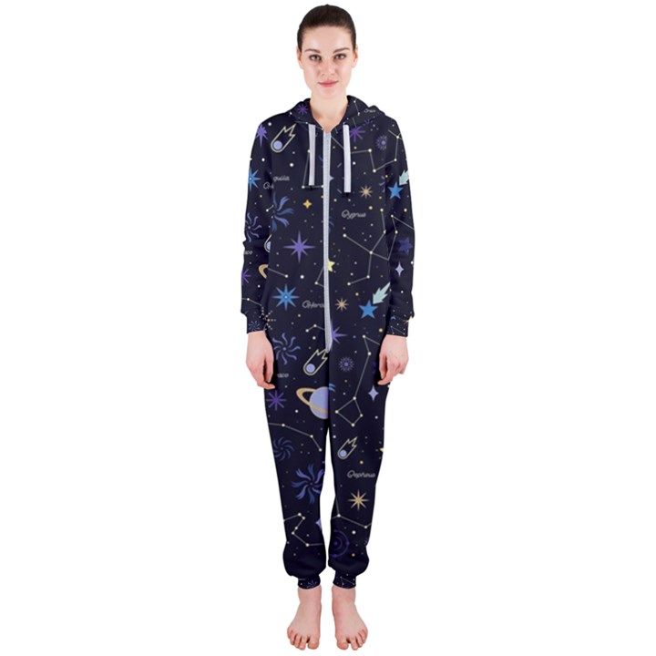 Starry Night  Space Constellations  Stars  Galaxy  Universe Graphic  Illustration Hooded Jumpsuit (Ladies)