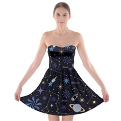 Starry Night  Space Constellations  Stars  Galaxy  Universe Graphic  Illustration Strapless Bra Top Dress by Grandong