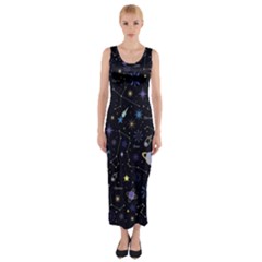 Starry Night  Space Constellations  Stars  Galaxy  Universe Graphic  Illustration Fitted Maxi Dress by Grandong