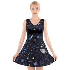 Starry Night  Space Constellations  Stars  Galaxy  Universe Graphic  Illustration V-neck Sleeveless Dress by Grandong