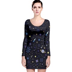 Starry Night  Space Constellations  Stars  Galaxy  Universe Graphic  Illustration Long Sleeve Velvet Bodycon Dress by Grandong