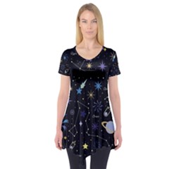 Starry Night  Space Constellations  Stars  Galaxy  Universe Graphic  Illustration Short Sleeve Tunic  by Grandong