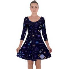 Starry Night  Space Constellations  Stars  Galaxy  Universe Graphic  Illustration Quarter Sleeve Skater Dress by Grandong