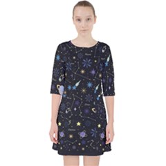 Starry Night  Space Constellations  Stars  Galaxy  Universe Graphic  Illustration Quarter Sleeve Pocket Dress