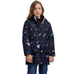 Starry Night  Space Constellations  Stars  Galaxy  Universe Graphic  Illustration Kids  Hooded Longline Puffer Jacket by Grandong