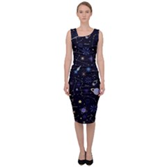 Starry Night  Space Constellations  Stars  Galaxy  Universe Graphic  Illustration Sleeveless Pencil Dress by Grandong