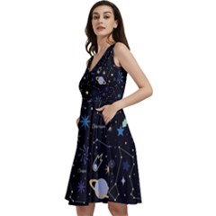 Starry Night  Space Constellations  Stars  Galaxy  Universe Graphic  Illustration Sleeveless V-neck Skater Dress With Pockets by Grandong