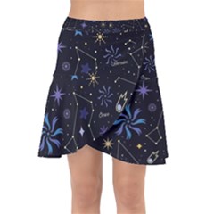 Starry Night  Space Constellations  Stars  Galaxy  Universe Graphic  Illustration Wrap Front Skirt by Grandong