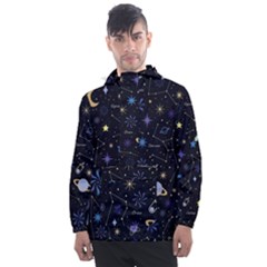 Starry Night  Space Constellations  Stars  Galaxy  Universe Graphic  Illustration Men s Front Pocket Pullover Windbreaker by Grandong