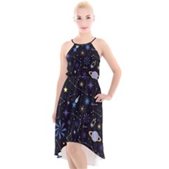 Starry Night  Space Constellations  Stars  Galaxy  Universe Graphic  Illustration High-low Halter Chiffon Dress  by Grandong