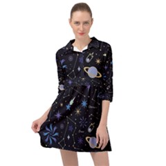 Starry Night  Space Constellations  Stars  Galaxy  Universe Graphic  Illustration Mini Skater Shirt Dress by Grandong