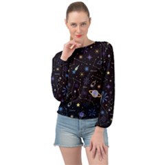 Starry Night  Space Constellations  Stars  Galaxy  Universe Graphic  Illustration Banded Bottom Chiffon Top by Grandong