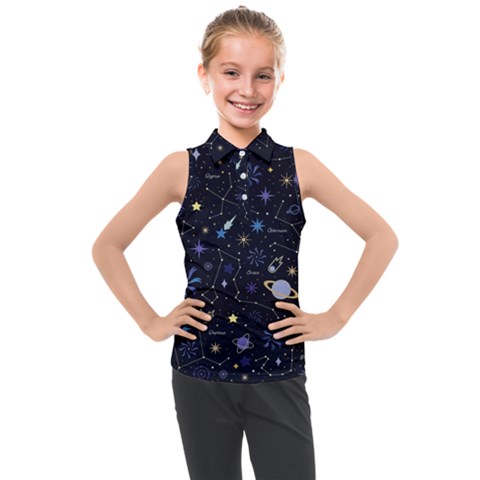 Starry Night  Space Constellations  Stars  Galaxy  Universe Graphic  Illustration Kids  Sleeveless Polo T-shirt by Grandong