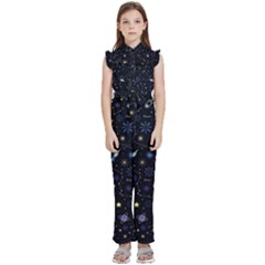 Starry Night  Space Constellations  Stars  Galaxy  Universe Graphic  Illustration Kids  Sleeveless Ruffle Edge Band Collar Chiffon One Piece by Grandong