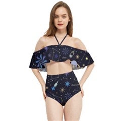 Starry Night  Space Constellations  Stars  Galaxy  Universe Graphic  Illustration Halter Flowy Bikini Set  by Grandong