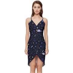 Starry Night  Space Constellations  Stars  Galaxy  Universe Graphic  Illustration Wrap Frill Dress by Grandong