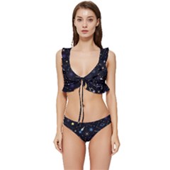 Starry Night  Space Constellations  Stars  Galaxy  Universe Graphic  Illustration Low Cut Ruffle Edge Bikini Set by Grandong