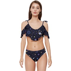 Starry Night  Space Constellations  Stars  Galaxy  Universe Graphic  Illustration Ruffle Edge Tie Up Bikini Set	 by Grandong