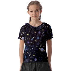 Starry Night  Space Constellations  Stars  Galaxy  Universe Graphic  Illustration Kids  Frill Chiffon Blouse by Grandong