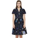 Starry Night  Space Constellations  Stars  Galaxy  Universe Graphic  Illustration Short Sleeve Waist Detail Dress View1