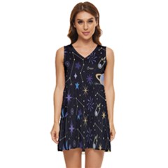 Starry Night  Space Constellations  Stars  Galaxy  Universe Graphic  Illustration Tiered Sleeveless Mini Dress by Grandong