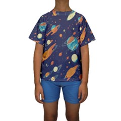 Space Galaxy Planet Universe Stars Night Fantasy Kids  Short Sleeve Swimwear by Grandong