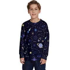 Starry Night  Space Constellations  Stars  Galaxy  Universe Graphic  Illustration Kids  Crewneck Sweatshirt by Grandong