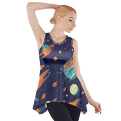 Space Galaxy Planet Universe Stars Night Fantasy Side Drop Tank Tunic by Grandong