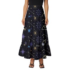 Starry Night  Space Constellations  Stars  Galaxy  Universe Graphic  Illustration Tiered Ruffle Maxi Skirt by Grandong