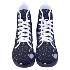 Starry Night  Space Constellations  Stars  Galaxy  Universe Graphic  Illustration Women s High-top Canvas Sneakers by Grandong