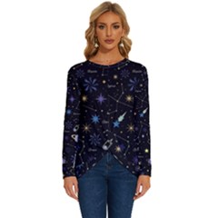 Starry Night  Space Constellations  Stars  Galaxy  Universe Graphic  Illustration Long Sleeve Crew Neck Pullover Top by Grandong